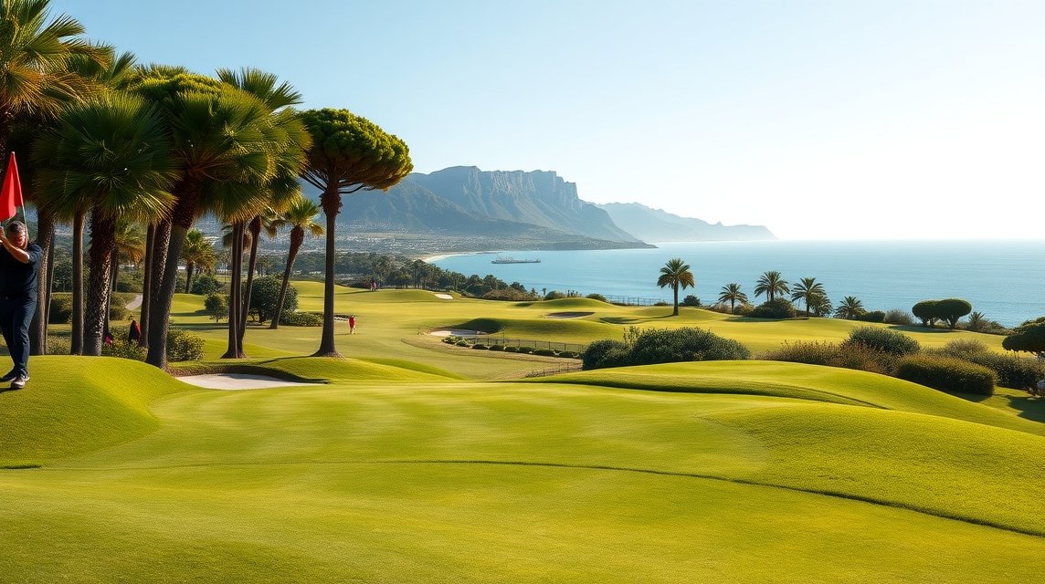 Gyönyörű golfpálya Marbella partján, tengerre néző kilátással.