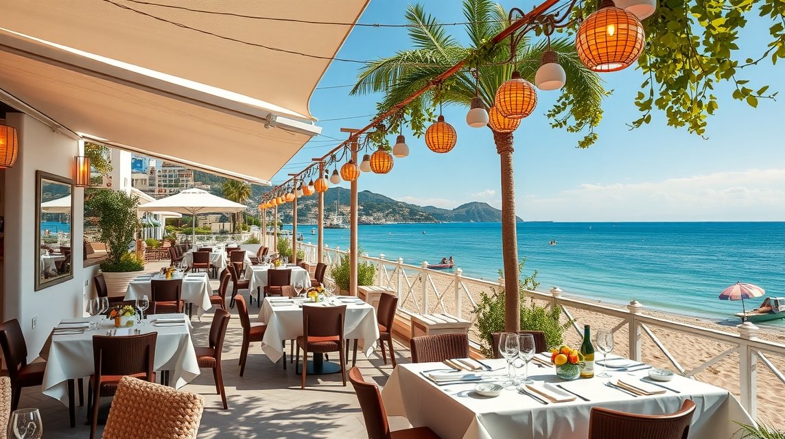 Tengerparti étterem Marbella városában, napfényes élményekkel