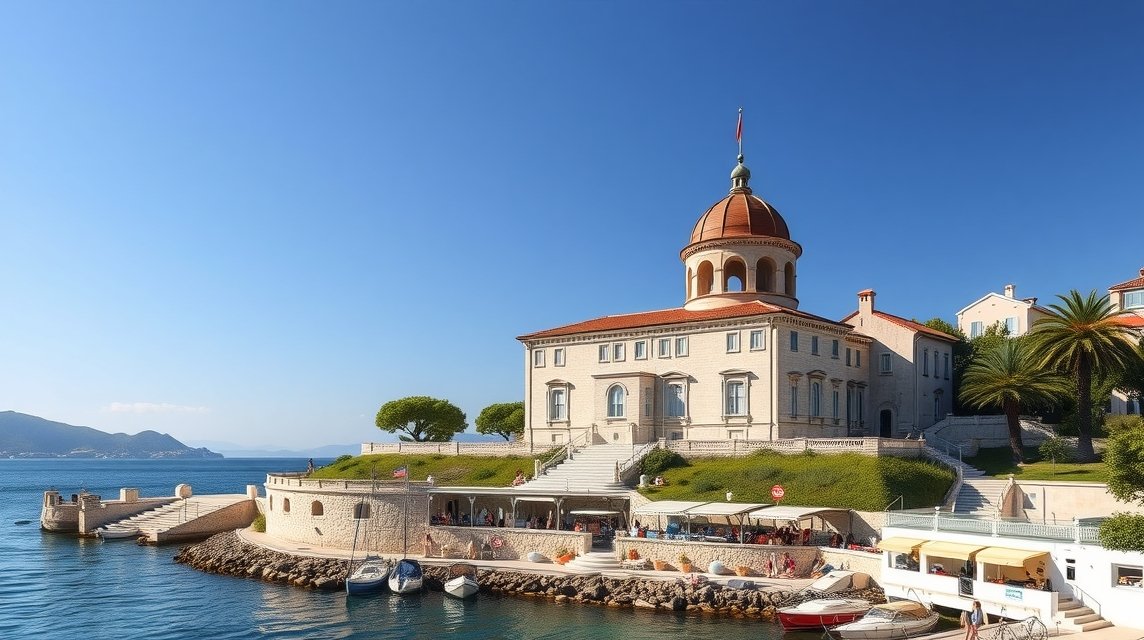 A Marmont-gloriett történelmi épülete Trogirban, Horvátországban.