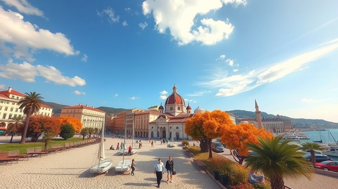 Gyönyörű tavaszi idő Marseille-ben, napfény és emberek a tengerparton