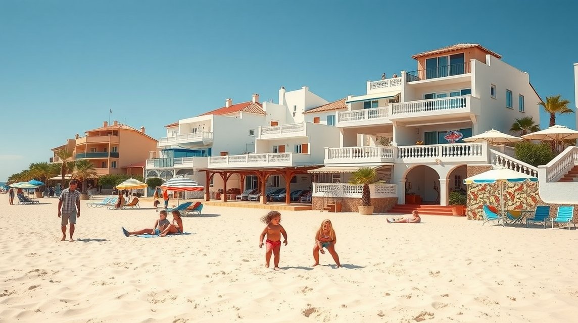 Család a Menorca partján, gyerekbarát nyaralás