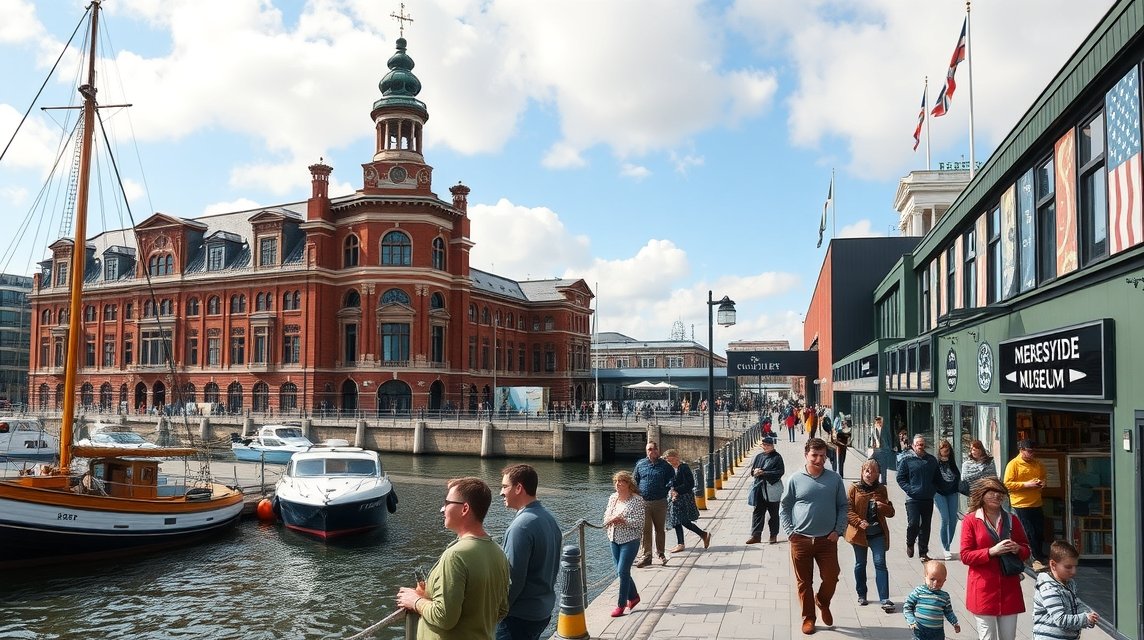 Liverpool Merseyside Tengerészeti Múzeum és kikötő látképe