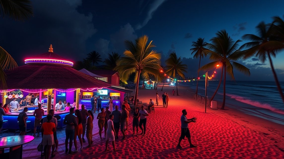 Bárok és tengerparti élet Mombasában éjszaka