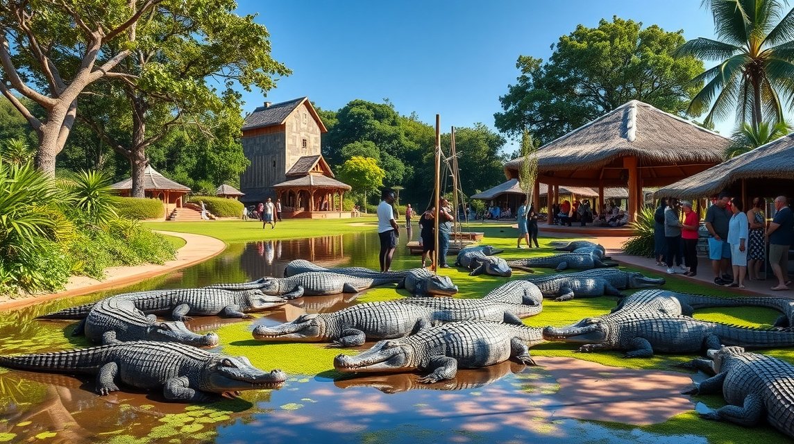 Krokodilok a Mamba Village krokodilfarmján Mombasában, Kenyában.
