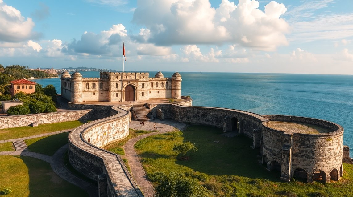 A Jézus-erőd Mombasában, lenyűgöző tengeri kilátással.