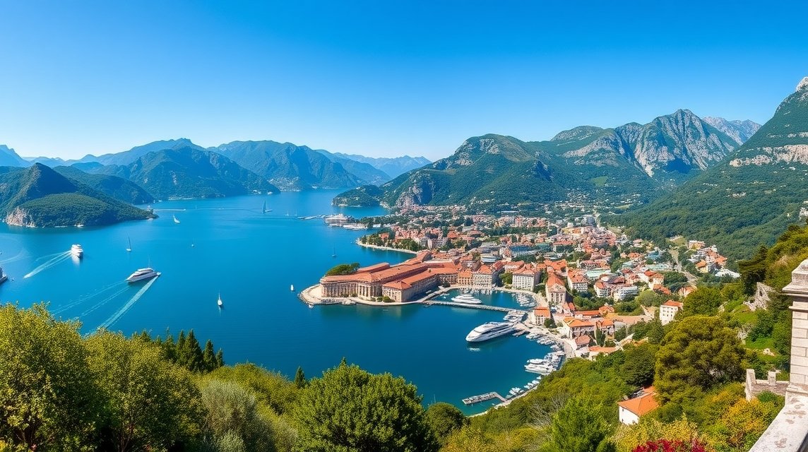 Montenegrói Kotori-öböl és hegyek lélegzetelállító látképe