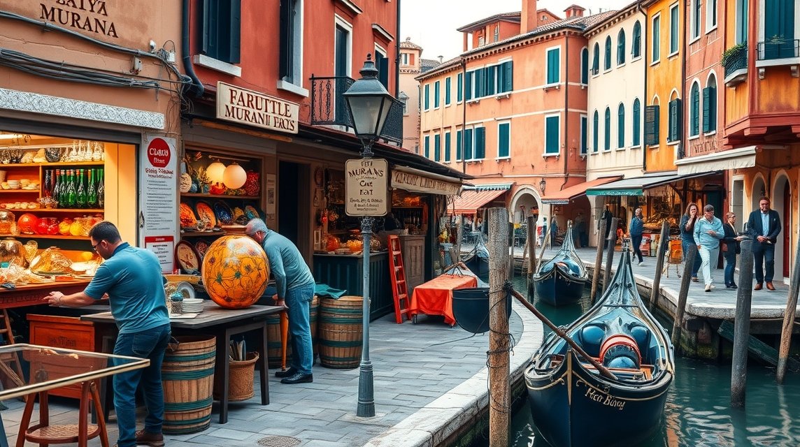 Murano üvegfúvó műhelye és boltjai Velencében