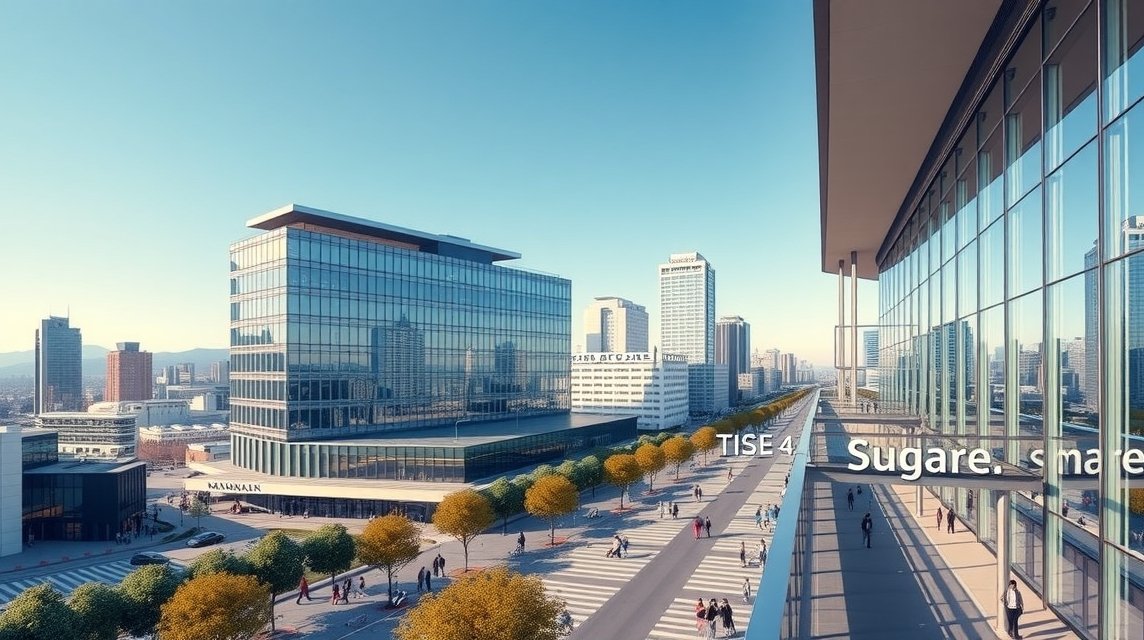 Kilátás a Midland Square Sky Promenade-ról Nagoja városra.