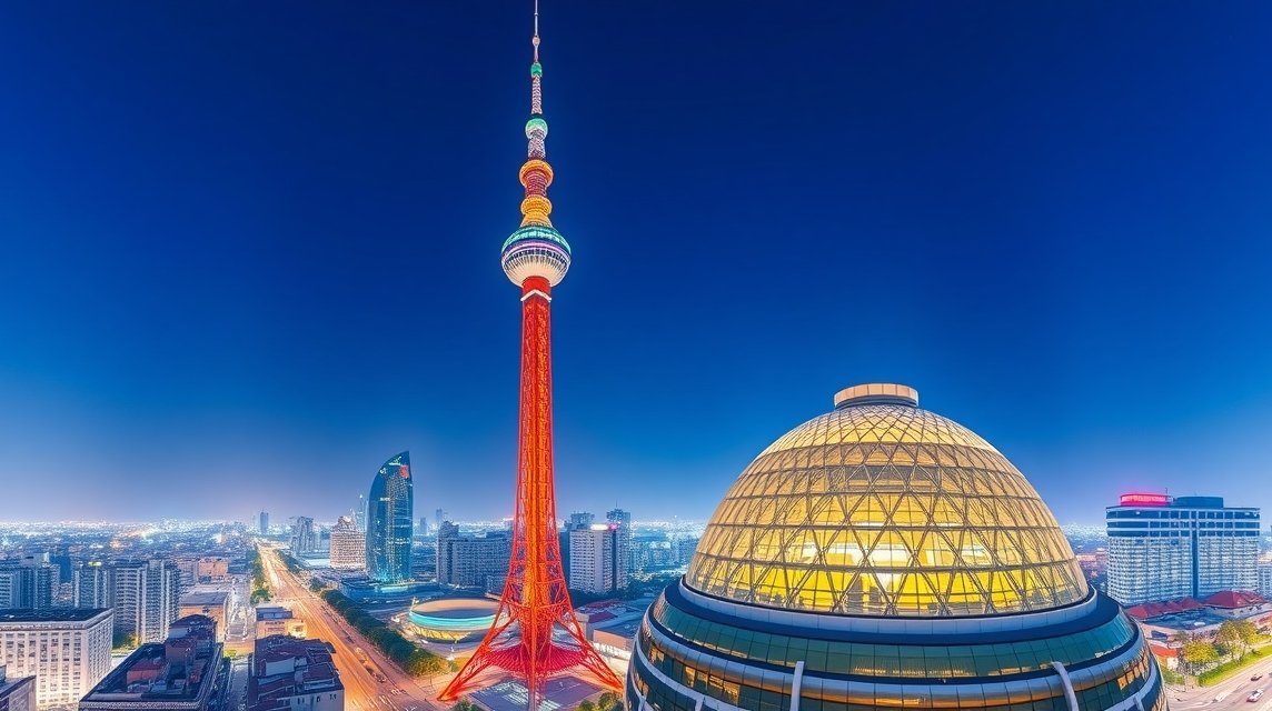 Nagoja látnivalók - Nagoja TV-torony és az Oasis 21 tető 1 Nagoja TV-torony és az Oasis 21 tető éjjeli kilátása