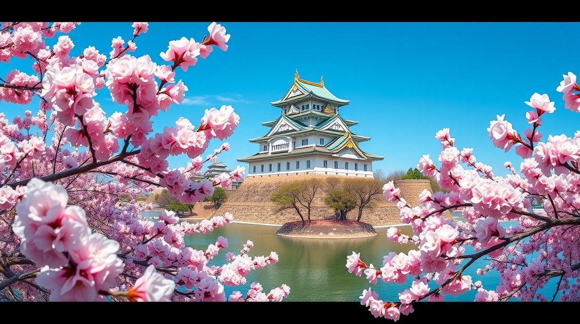 Nagoja látnivalók - A Nagoja várkastély és az arany delfinek 1 Nagoja várkastély virágzó cseresznyefákkal Japánban