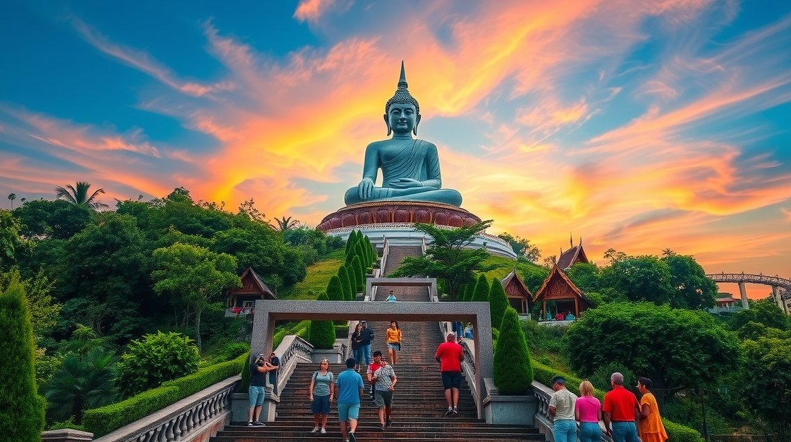 Pattaya látnivalók - A Nagy Buddha (Wat Phra Yai) a dombtetőn 1 Pattaya Nagy Buddha (Wat Phra Yai) dombtetőn gyönyörű kilátással