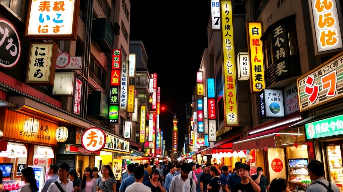 Oszaka Namba negyedének neonfényes éjszakai élete