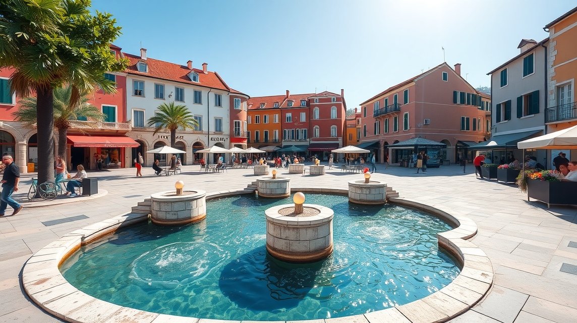 Öt Kút tere Zalában, Horvátország - hangulatos városi tér