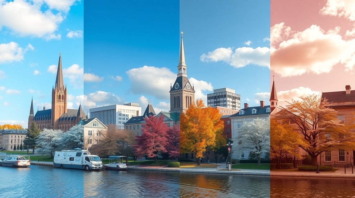 Ottawa városa különböző évszakokban a Rideau-csatorna mellett.