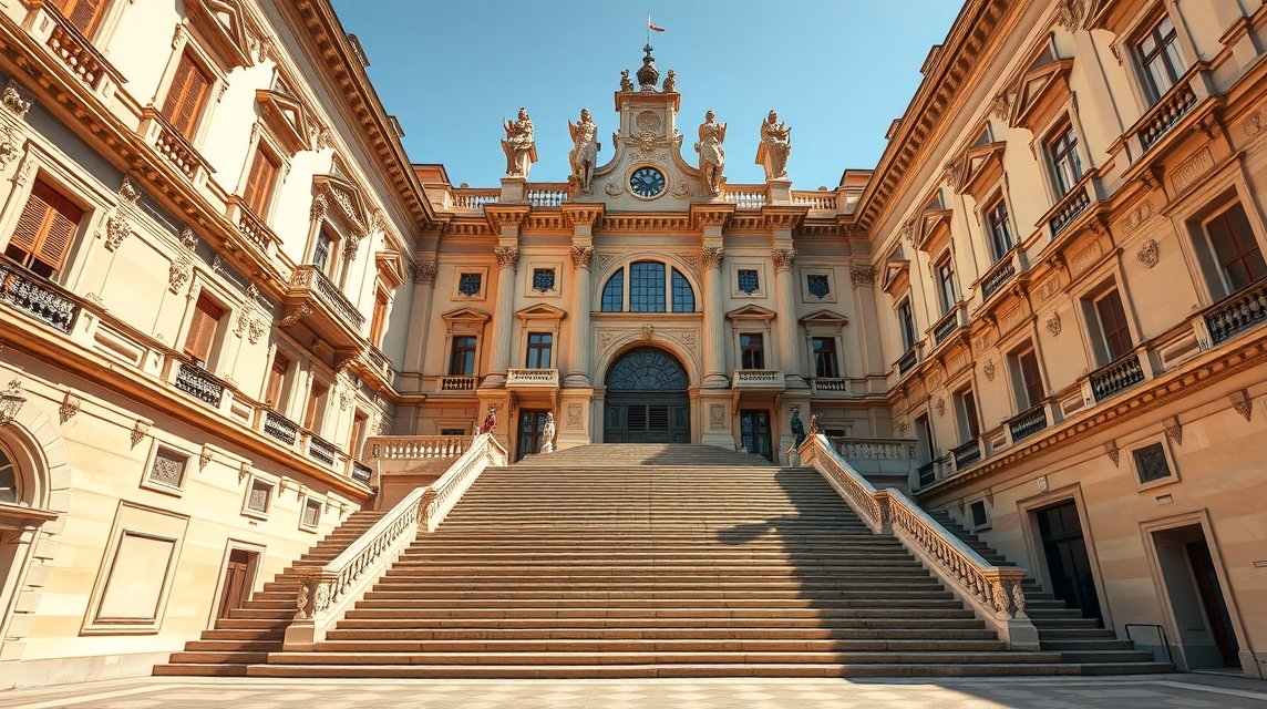 Palazzo Madama impozáns lépcsőháza Torinóban