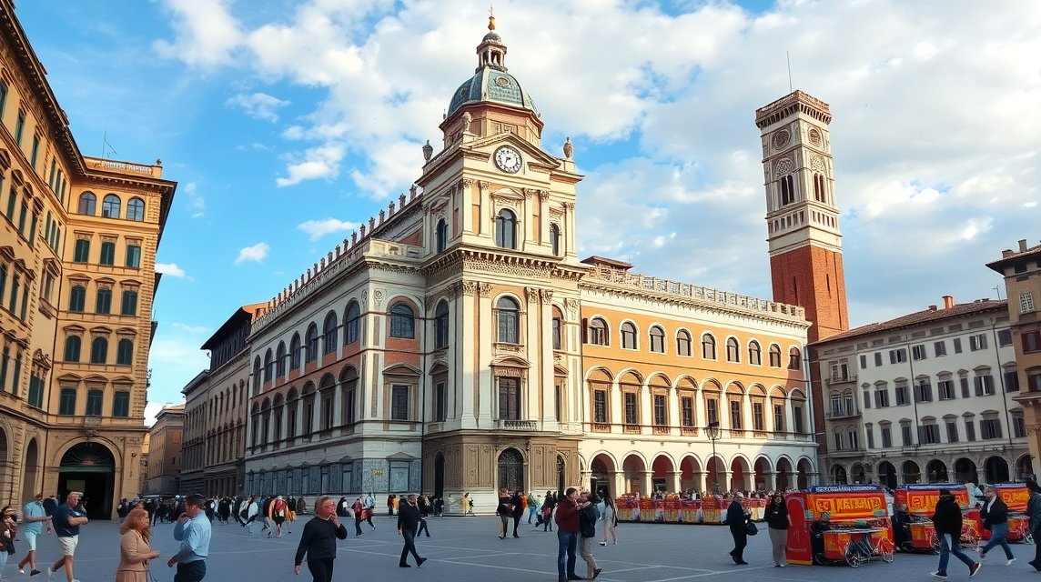 A Palazzo Vecchio épülete a Signoria téren Firenzében, Olaszországban.