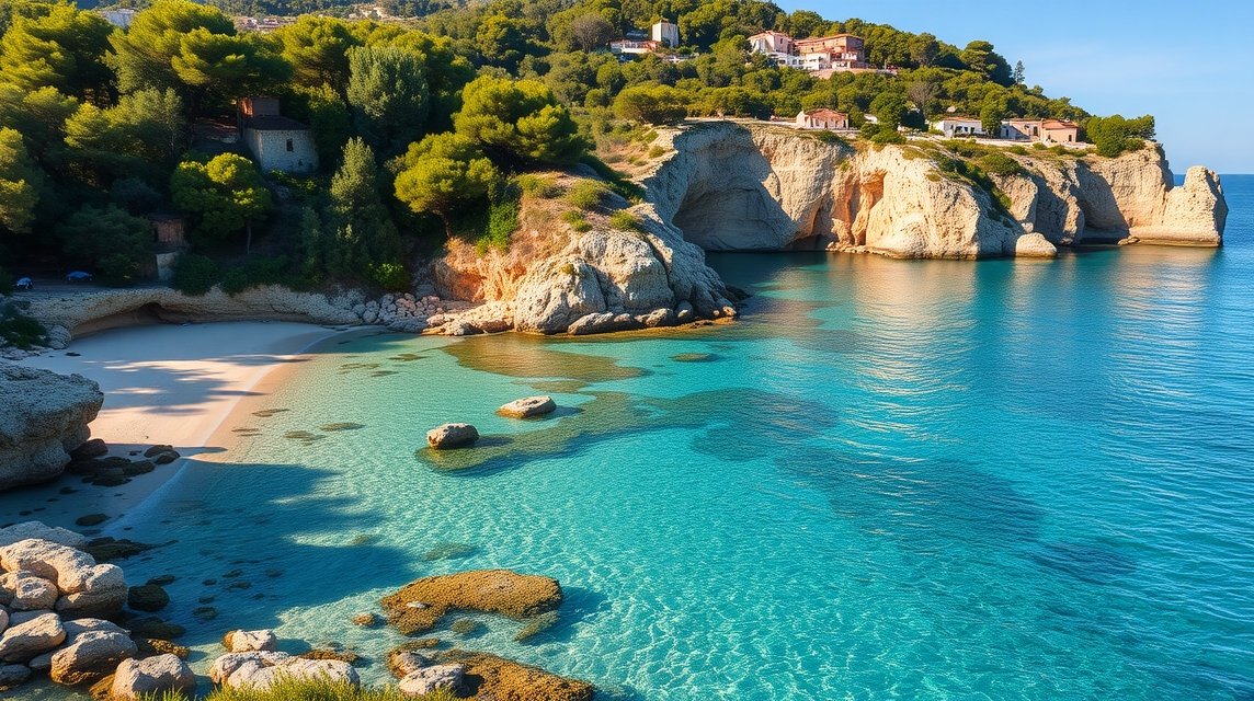 Gyönyörű öböl Palma közelében kristálytiszta vízzel és homokos parttal.