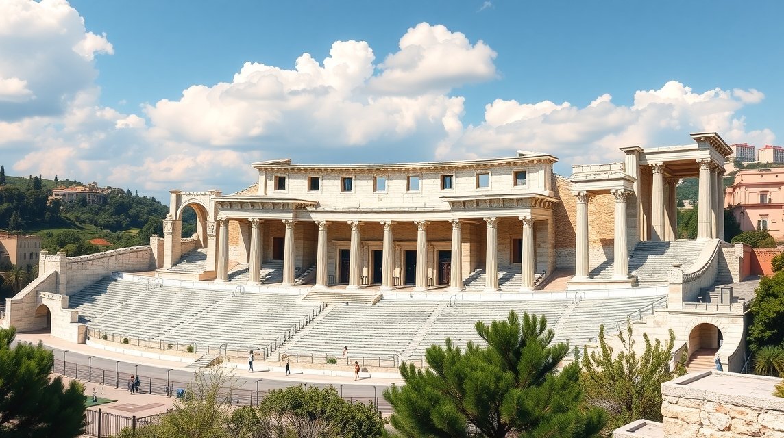 A Panathinaiko márványstadion lenyűgöző látképe Athénban.