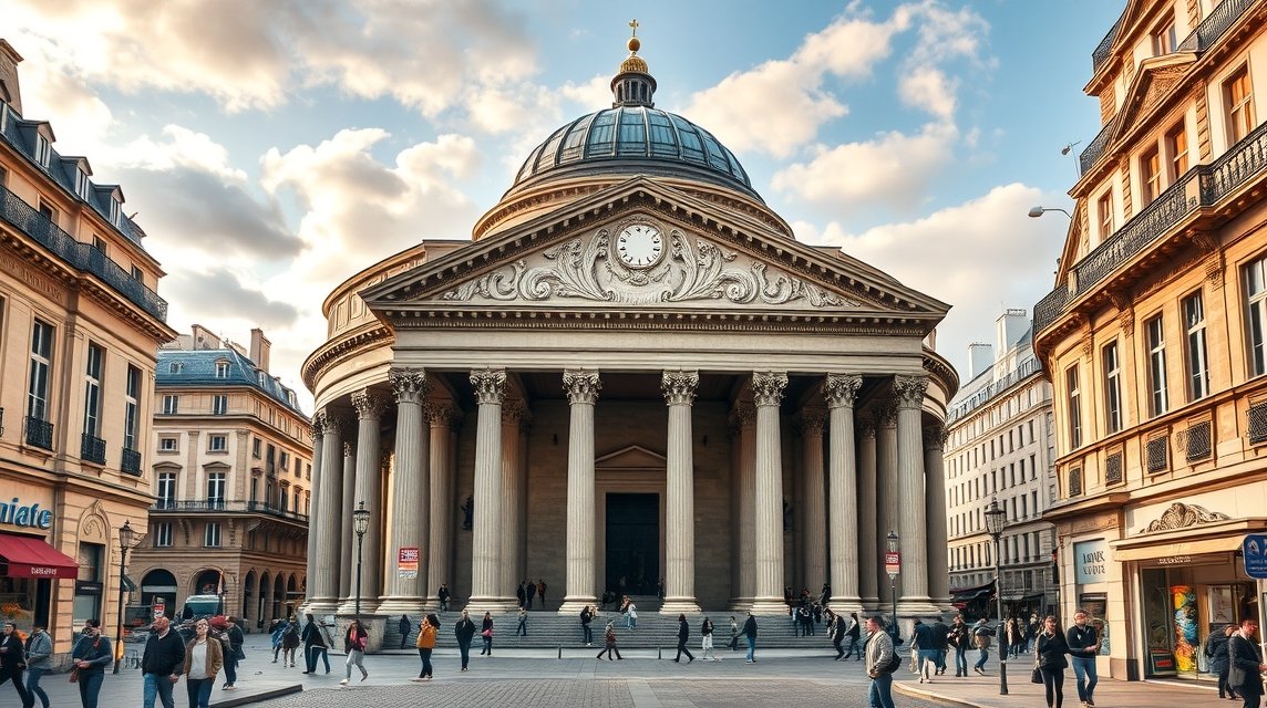 A Párizs Panthéon neoklasszikus épülete a Latin Negyedben.