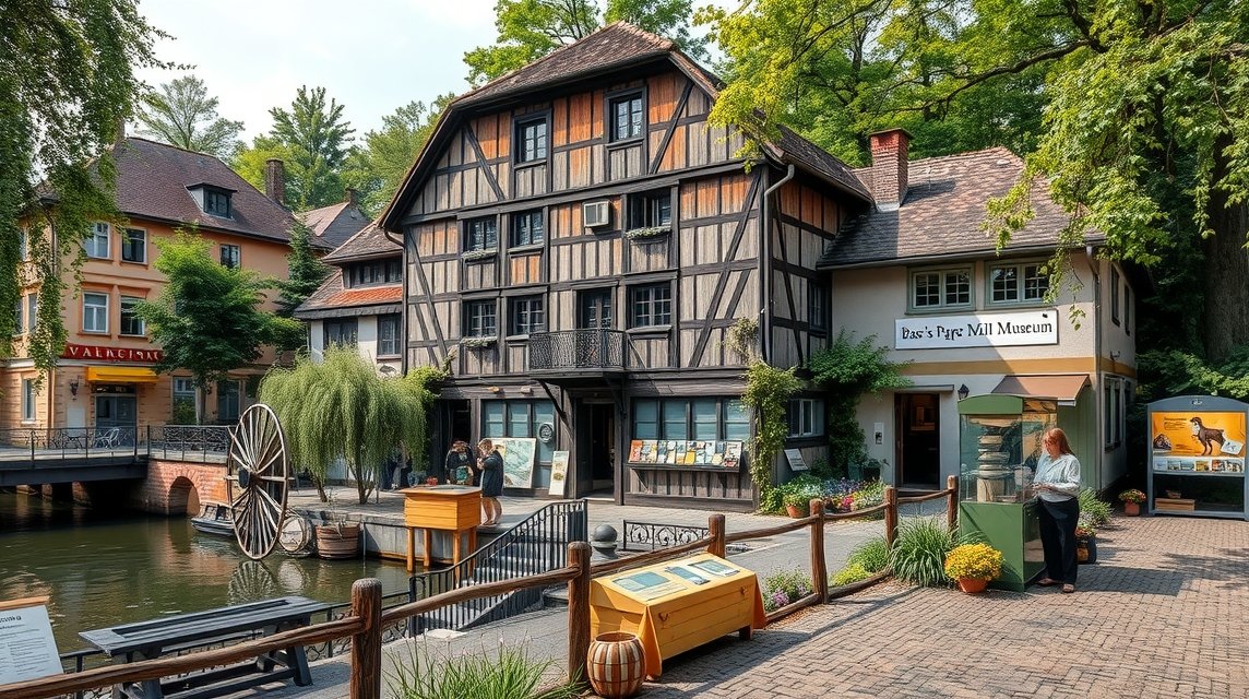 Bázel látnivalók - A Papírmalom Múzeum 1 A Papírmalom Múzeum külső nézete Bázelben, Svájcban.