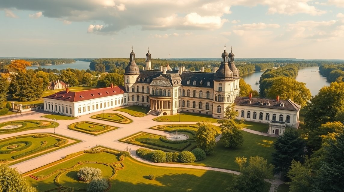 Pillnitz kastély és parkja Drezdában az Elba partján