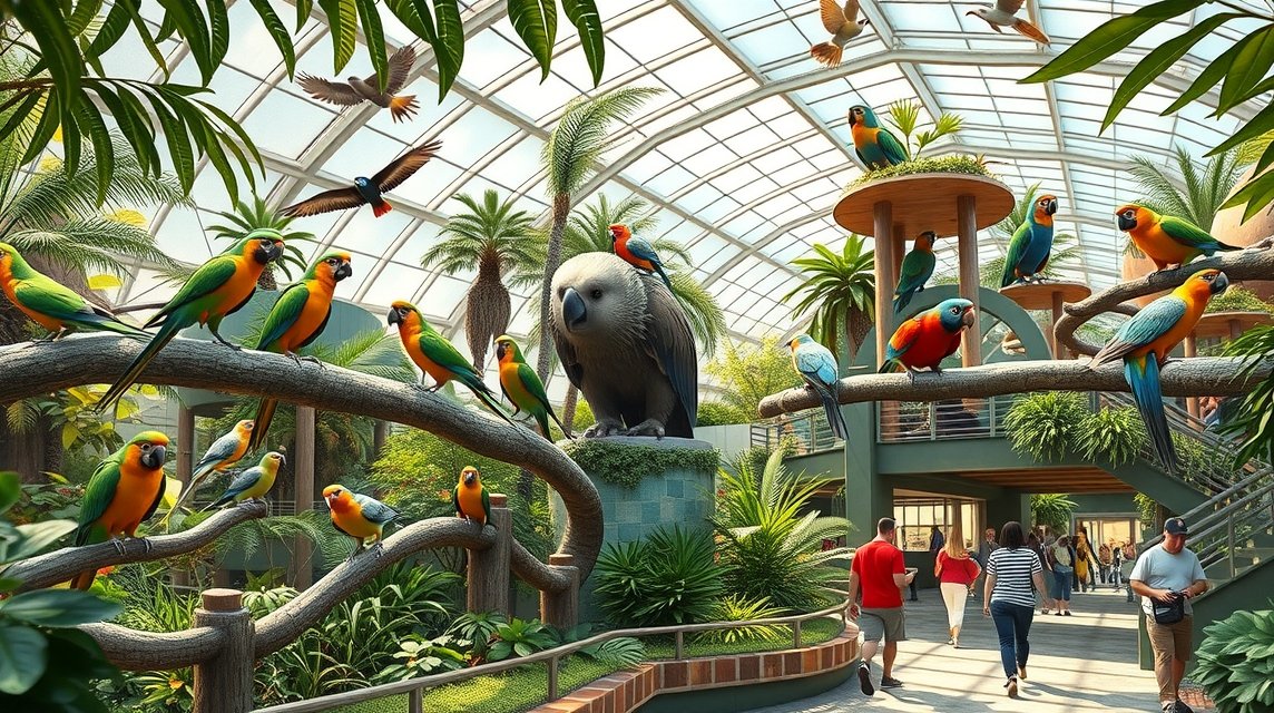 Színes trópusi madarak a Pittsburgh-i Nemzeti Madárházban