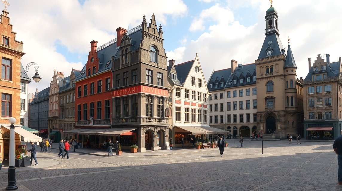 A Place Royale négyzet Québecben, történelmi épületekkel és kávézókkal.