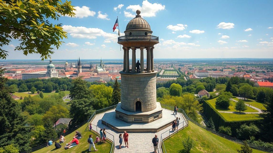 Panoráma Prágáról a Petřín-kilátóból a Vltava mentén