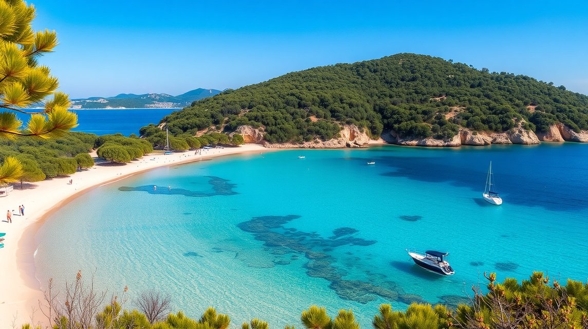 Gyönyörű homokos strand Rab szigetén a Paradicsom-part közelében.