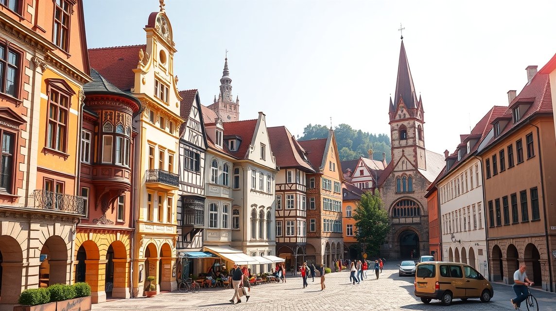 Regensburg belvárosának gótikus és román stílusú épületei