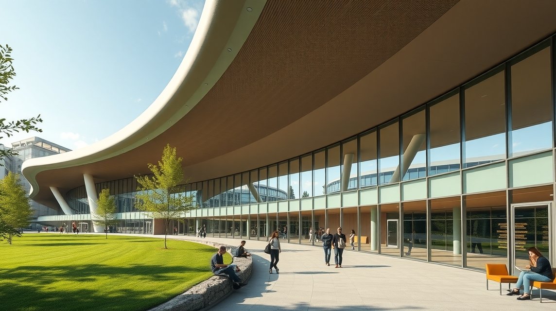 Rolex Learning Center modern épülete Lausanneban, EPFL területén