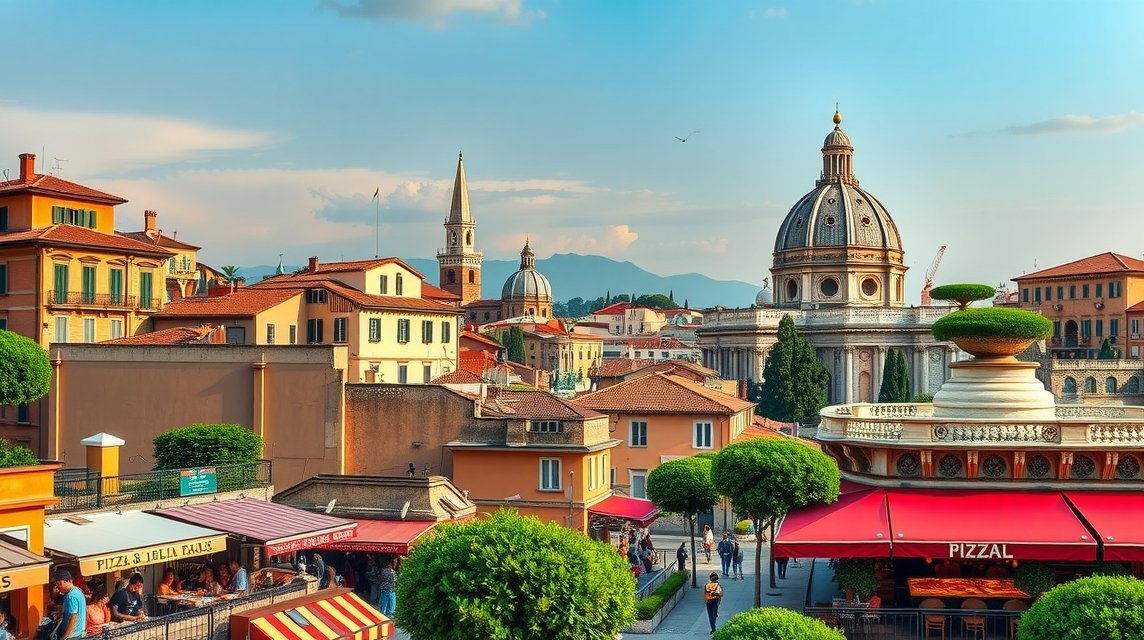 Róma 3 napban: Ingyenes látnivalók és a legjobb pizzériák 1 Róma városkép a híres épületekkel és pizzériákkal