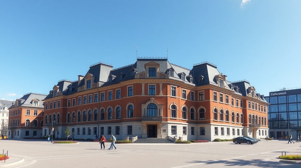 A Rostocki Egyetem főépülete, impozáns építészet és történelmi környezet.