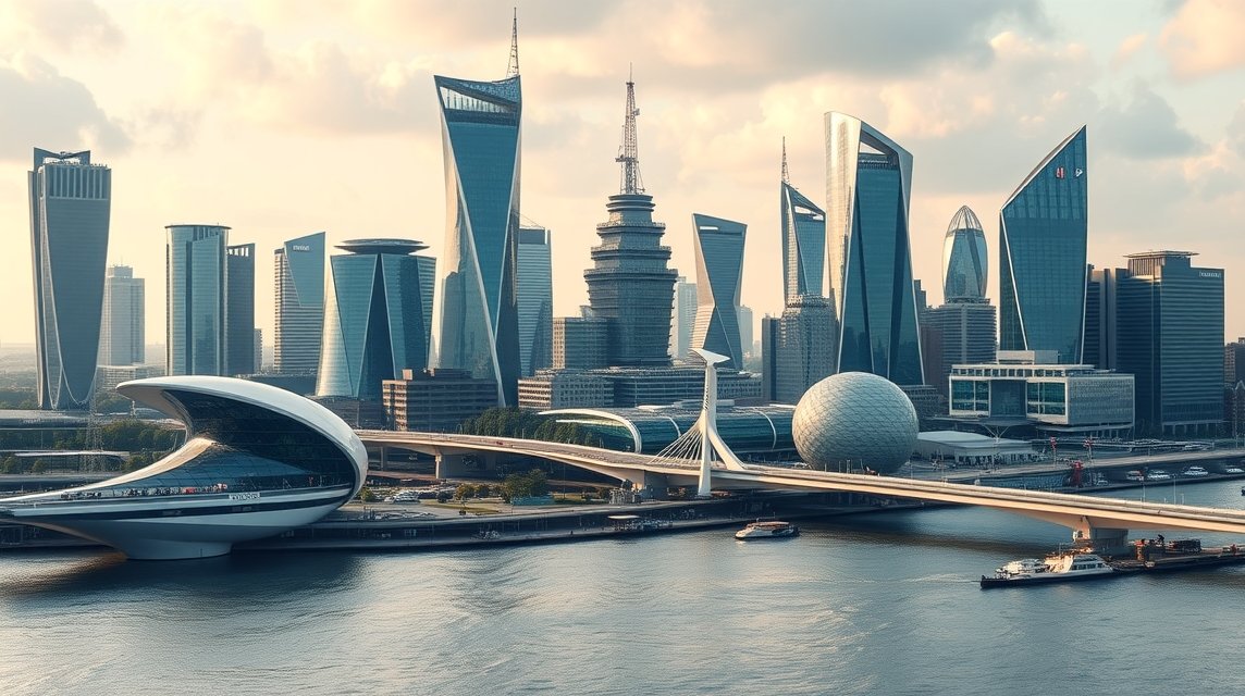 Felhőkarcolók és modern építészet Rotterdam partján a Maas folyónál.