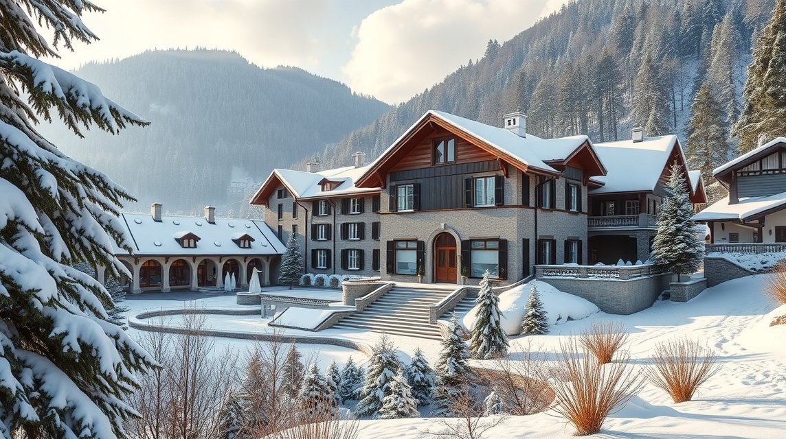 Sankt Moritz, alpesi wellness szálloda hófedte tájban