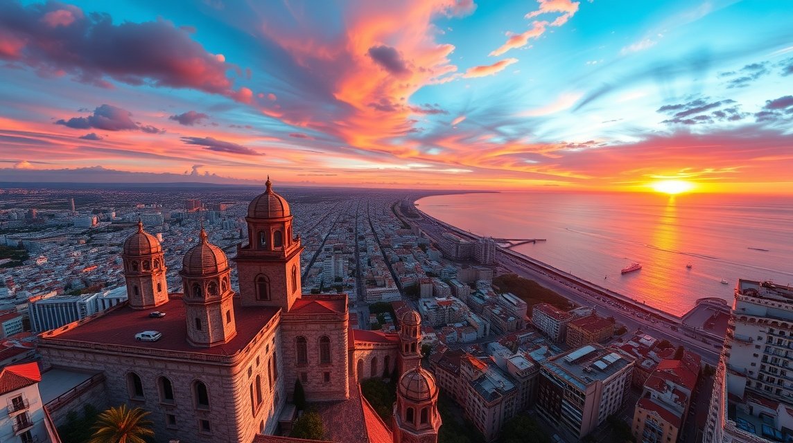 A Santa Bárbara-kastély panorámája Alicante városára és a Földközi-tengerre.