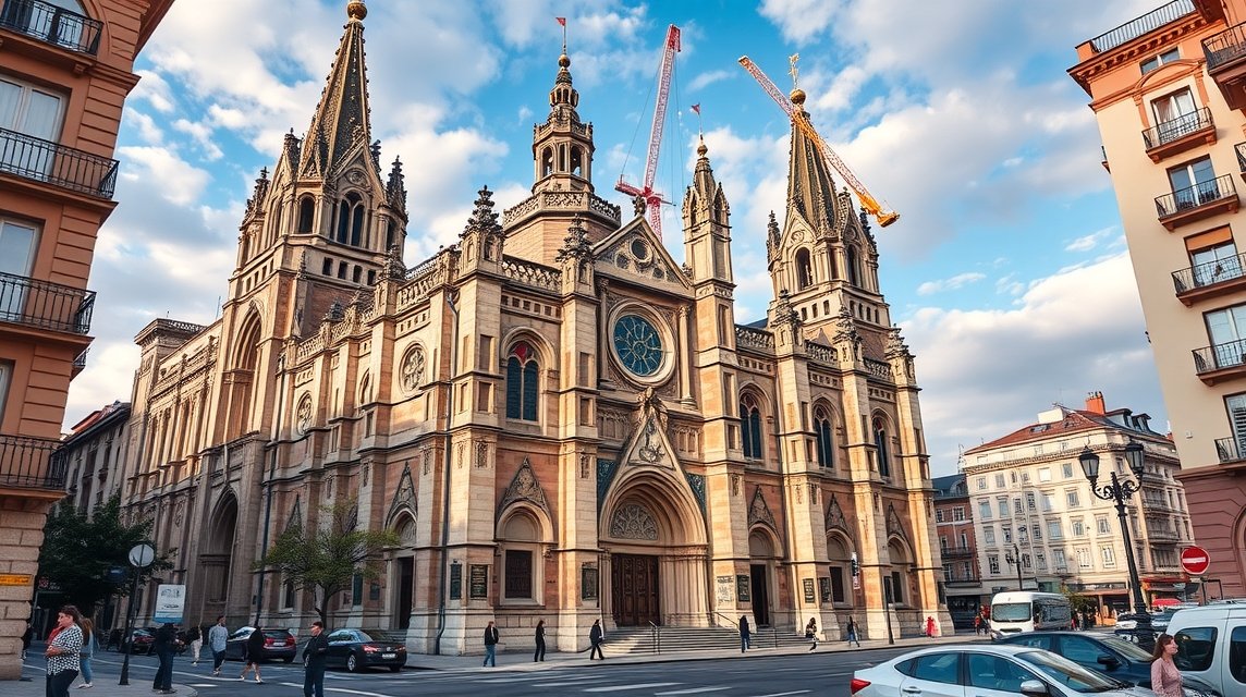 A gyönyörű Santiago katedrális Bilbao városában, gótikus és neoklasszikus stílusban.