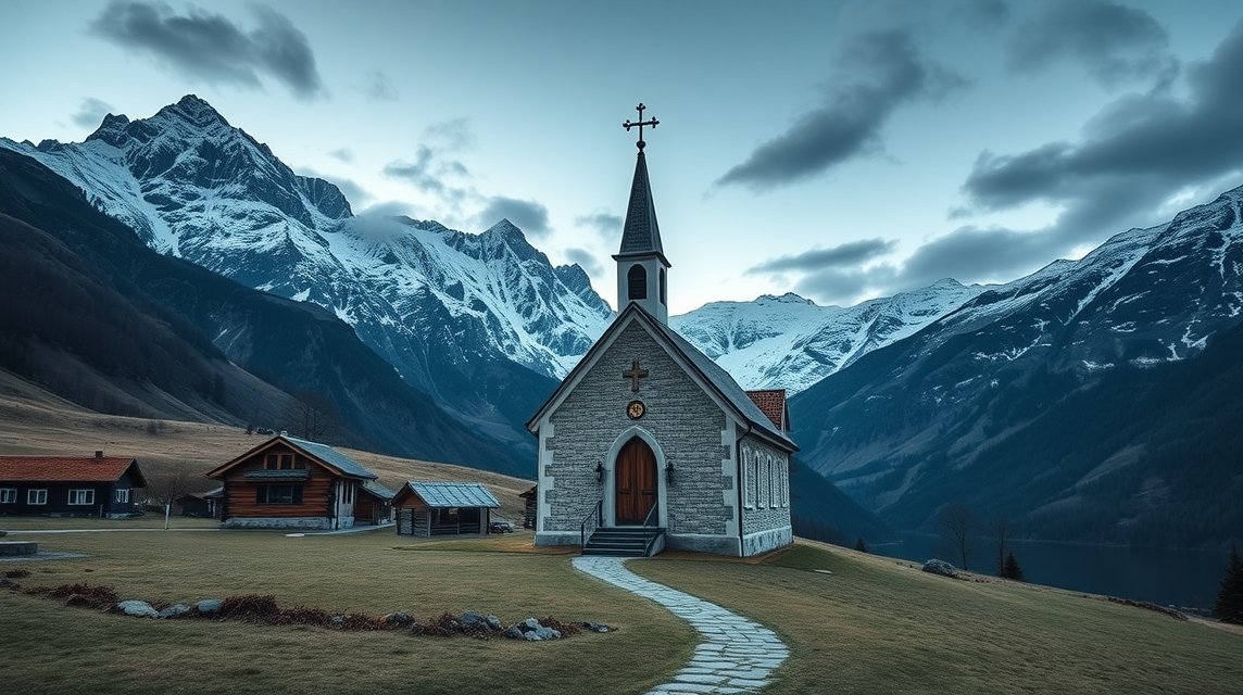 Kápolna a csodás hegyek között Zermatt közelében, Schwarzsee partján.