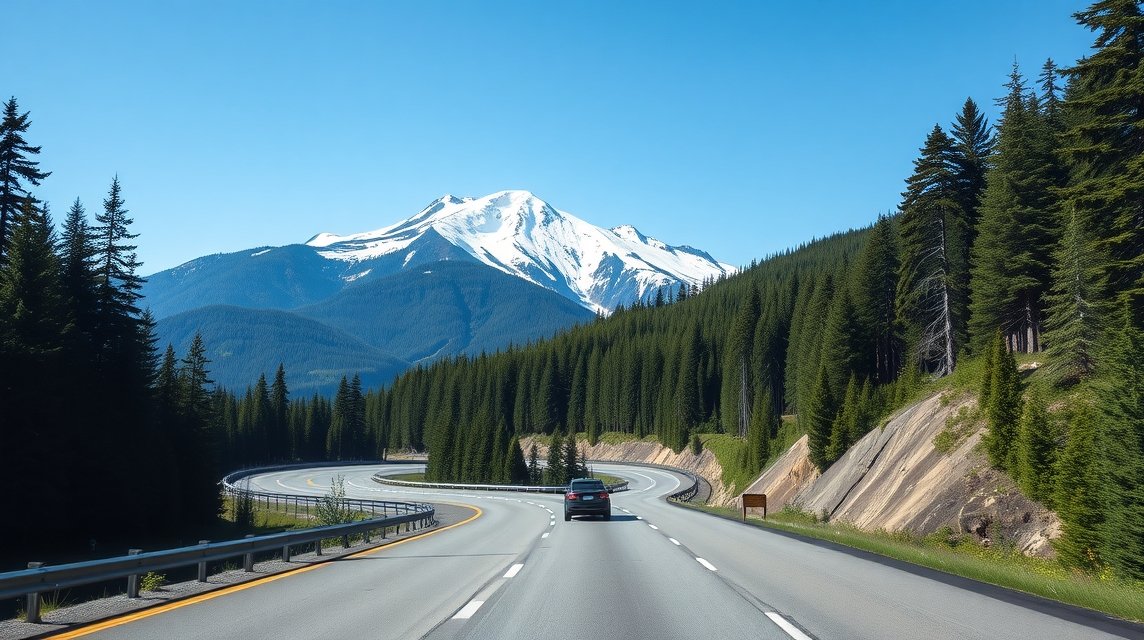 Autózás a Sea-to-Sky Highway-n gyönyörű hegyi tájak között