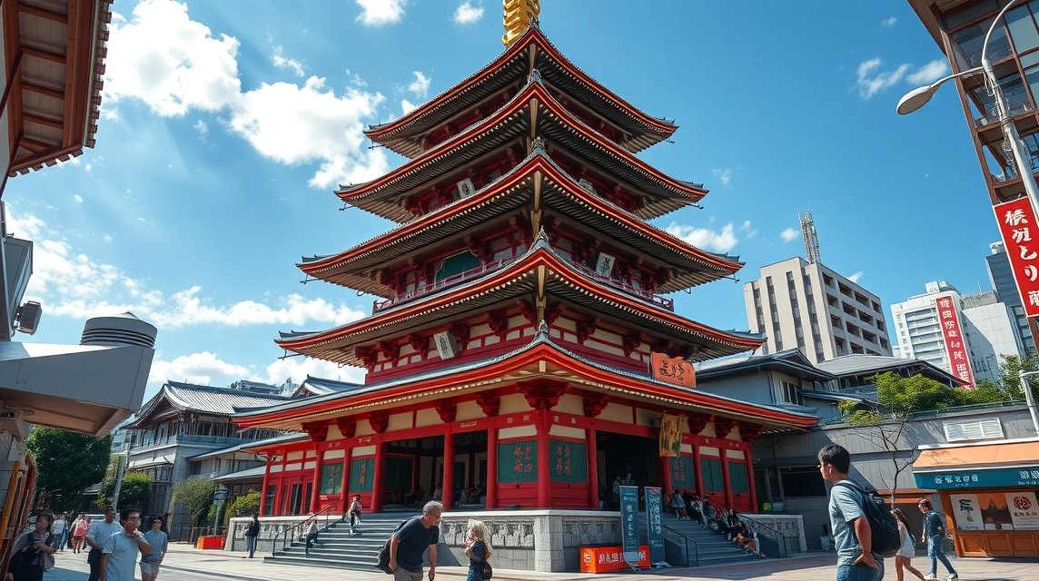 Shitennoji templom pagodája Oszakában, japán építészet
