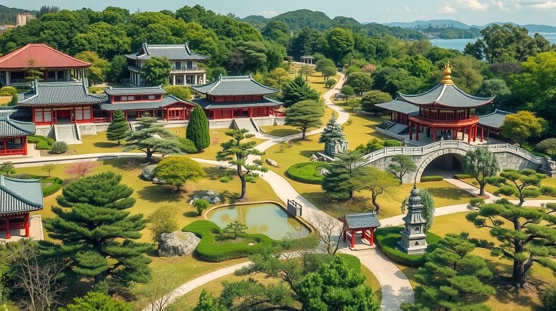 Hirosima látnivalók - Shukkeien japán kert 1 Shukkeien japán kert Hirosimában, gyönyörű táj és építészet.