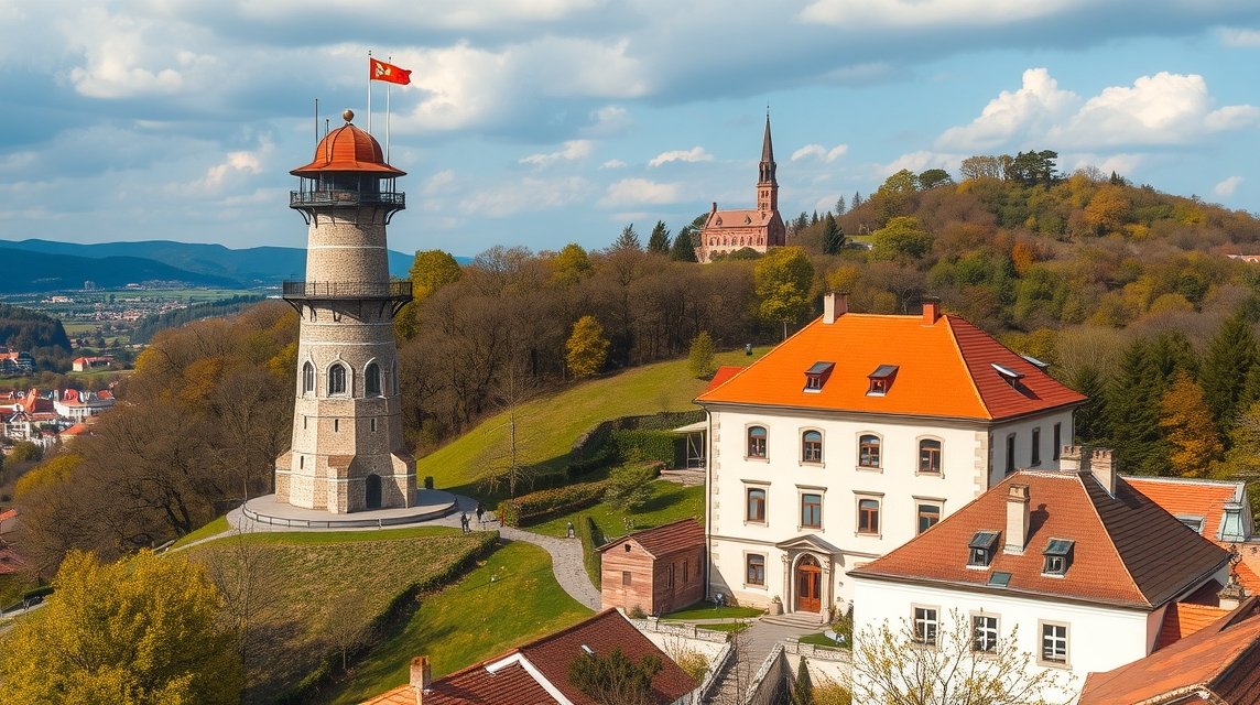 Sopron Tűztorony és a környező erdők panorámája