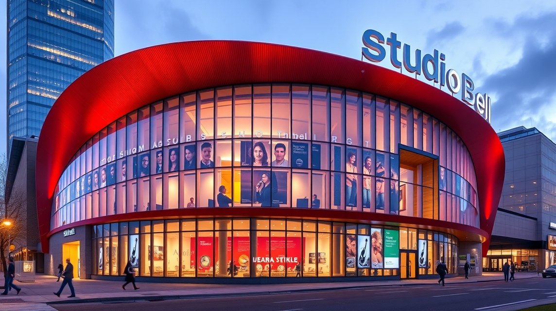 A Studio Bell, Calgary nemzeti zenei központjának látképe.