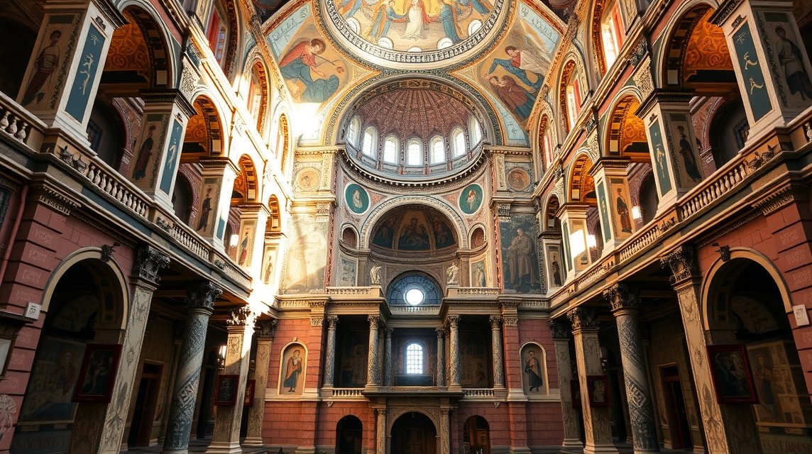A Szent Demeter-bazilika lenyűgöző belső tere Thesszalonikiben.