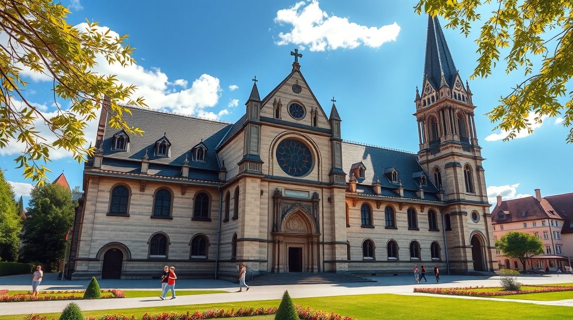 Szent Ulrich és Afra bazilika Augsburgban, impozáns homlokzattal.