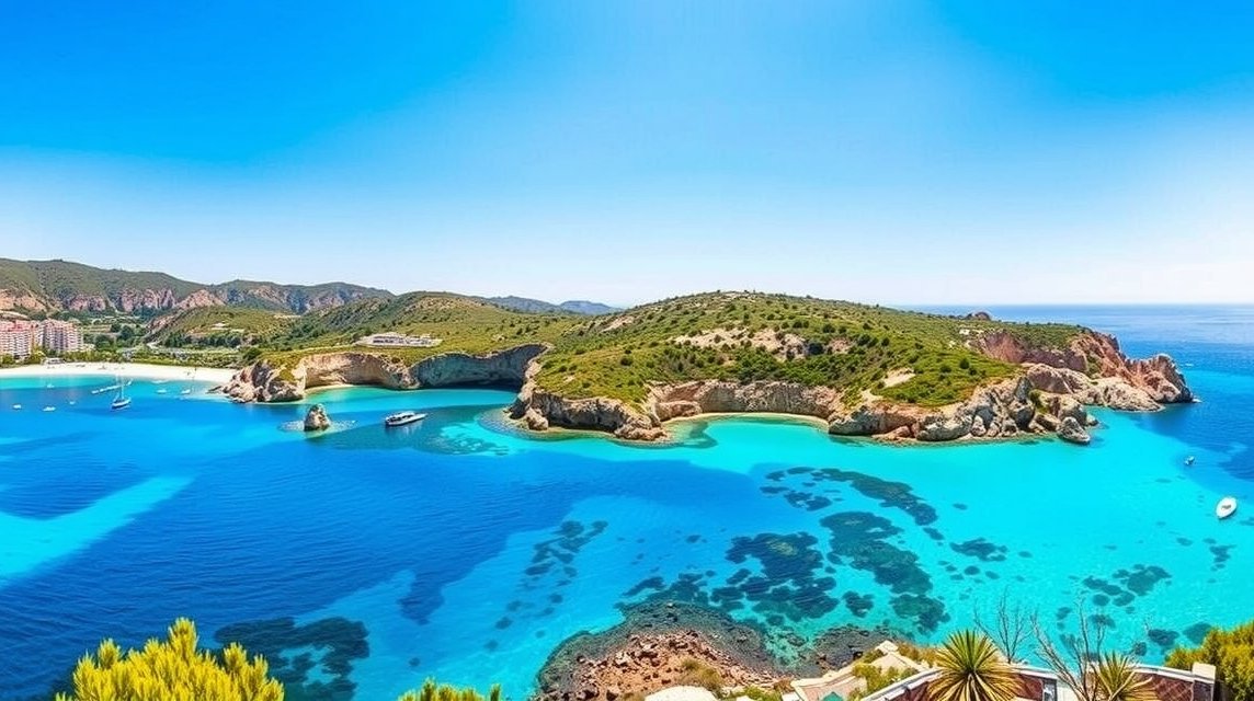 Gyönyörű tengerpart Szardínián napos időben.