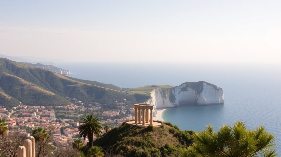 Panorámás kilátás Taorminára és a Scala dei Turchira Szicíliában