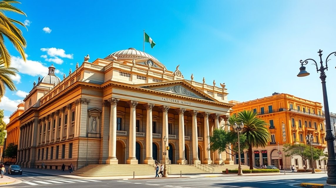 A Teatro Massimo, Palermo neoklasszikus operaháza, gyönyörű építészettel.