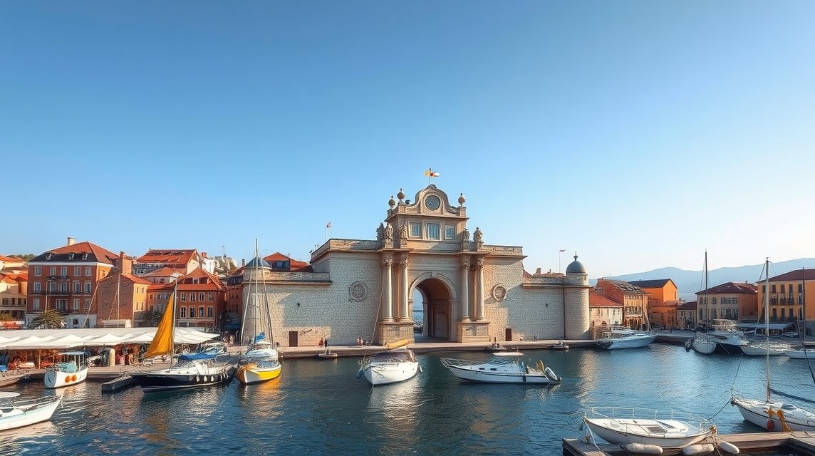 Zára Tengeri Kapu és kikötő, Horvátország gyönyörű városában.