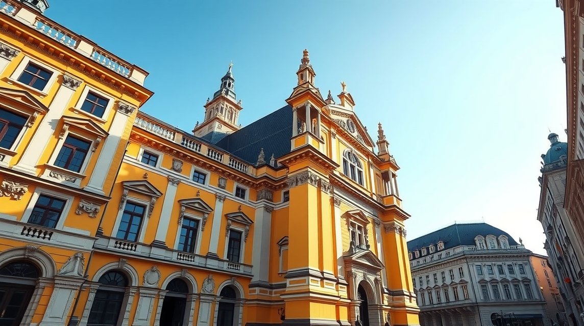 A Theatinerkirche sárga homlokzata Münchenben, barokk stílusban.